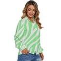 Green Zebra Vibes Animal Print  Women s Long Sleeve Button Down Shirt View3