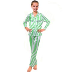 Green Zebra Vibes Animal Print  Kid s Satin Long Sleeve Pajamas Set