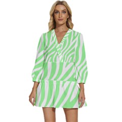 Green Zebra Vibes Animal Print  V-neck Placket Mini Dress by ConteMonfrey