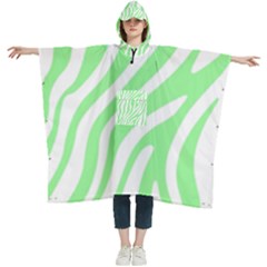 Green Zebra Vibes Animal Print  Women s Hooded Rain Ponchos