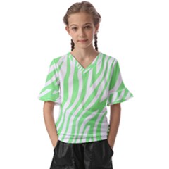 Green Zebra Vibes Animal Print  Kids  V-neck Horn Sleeve Blouse