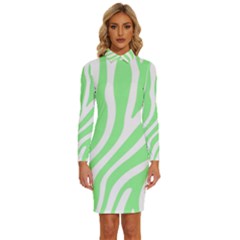 Green Zebra Vibes Animal Print  Long Sleeve Shirt Collar Bodycon Dress by ConteMonfrey