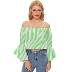 Green Zebra Vibes Animal Print  Off Shoulder Flutter Bell Sleeve Top by ConteMonfrey