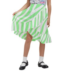 Green Zebra Vibes Animal Print  Kids  Ruffle Flared Wrap Midi Skirt