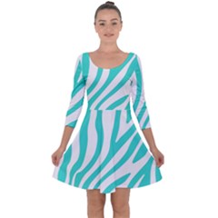 Blue Zebra Vibes Animal Print   Quarter Sleeve Skater Dress by ConteMonfrey