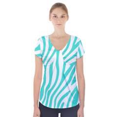 Blue Zebra Vibes Animal Print   Short Sleeve Front Detail Top by ConteMonfrey