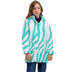 Blue Zebra Vibes Animal Print   Kid s Hooded Longline Puffer Jacket by ConteMonfrey