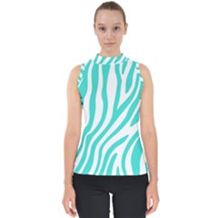 Blue Zebra Vibes Animal Print   Mock Neck Shell Top by ConteMonfrey