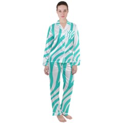 Blue Zebra Vibes Animal Print   Women s Long Sleeve Satin Pajamas Set	 by ConteMonfrey