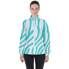 Blue Zebra Vibes Animal Print   Women s High Neck Windbreaker by ConteMonfrey