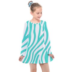 Blue Zebra Vibes Animal Print   Kids  Long Sleeve Dress by ConteMonfrey