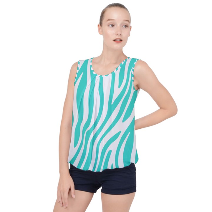 Blue Zebra Vibes Animal Print   Bubble Hem Chiffon Tank Top