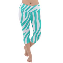 Blue Zebra Vibes Animal Print   Lightweight Velour Capri Yoga Leggings by ConteMonfrey