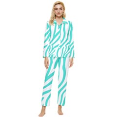 Blue Zebra Vibes Animal Print   Womens  Long Sleeve Velvet Pocket Pajamas Set by ConteMonfrey