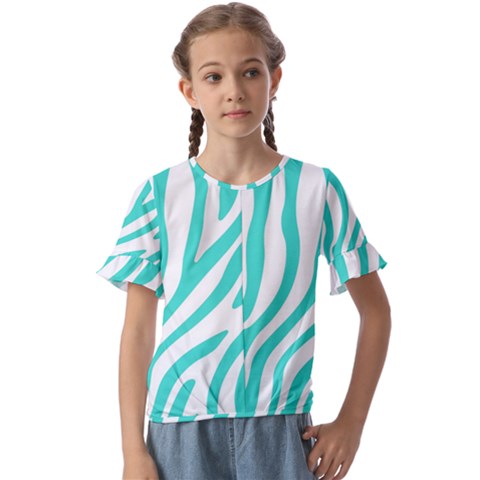 Blue Zebra Vibes Animal Print   Kids  Cuff Sleeve Scrunch Bottom Tee by ConteMonfrey