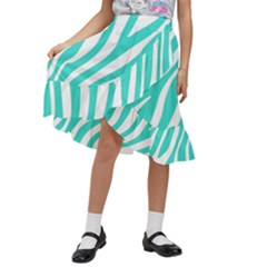 Blue Zebra Vibes Animal Print   Kids  Ruffle Flared Wrap Midi Skirt by ConteMonfrey