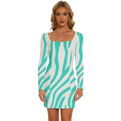 Blue Zebra Vibes Animal Print   Long Sleeve Square Neck Bodycon Velvet Dress by ConteMonfrey