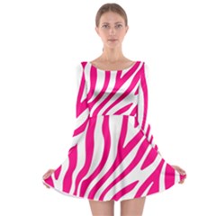 Pink Fucsia Zebra Vibes Animal Print Long Sleeve Skater Dress by ConteMonfrey