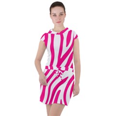 Pink Fucsia Zebra Vibes Animal Print Drawstring Hooded Dress by ConteMonfrey