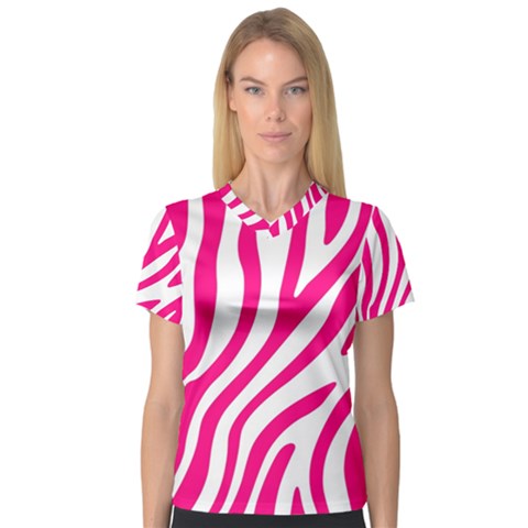 Pink Fucsia Zebra Vibes Animal Print V-neck Sport Mesh Tee by ConteMonfrey