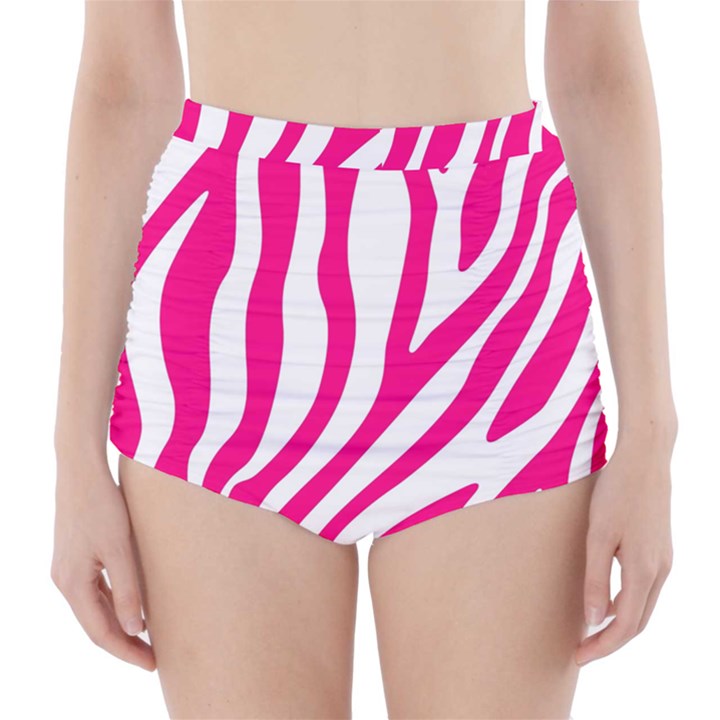 Pink Fucsia Zebra Vibes Animal Print High-Waisted Bikini Bottoms