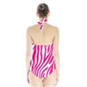 Pink Fucsia Zebra Vibes Animal Print Halter Swimsuit View2