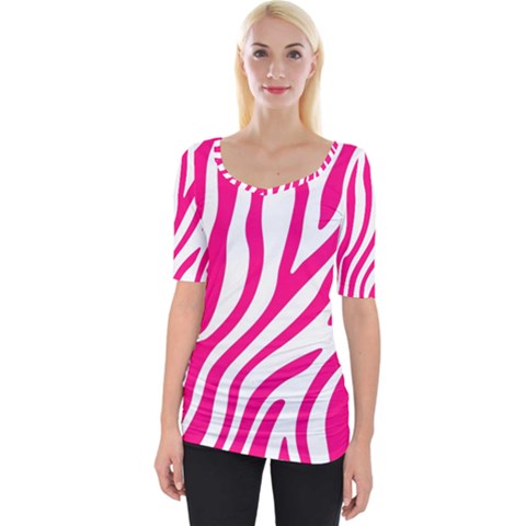 Pink Fucsia Zebra Vibes Animal Print Wide Neckline Tee by ConteMonfrey