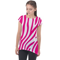 Pink Fucsia Zebra Vibes Animal Print Cap Sleeve High Low Top by ConteMonfrey