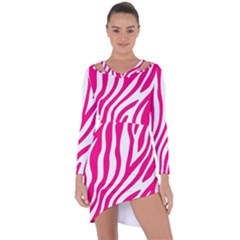 Pink Fucsia Zebra Vibes Animal Print Asymmetric Cut-out Shift Dress by ConteMonfrey