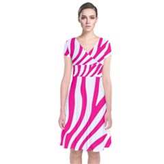 Pink Fucsia Zebra Vibes Animal Print Short Sleeve Front Wrap Dress by ConteMonfrey