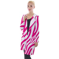 Pink Fucsia Zebra Vibes Animal Print Hooded Pocket Cardigan by ConteMonfrey