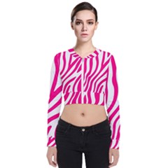 Pink Fucsia Zebra Vibes Animal Print Long Sleeve Zip Up Bomber Jacket by ConteMonfrey