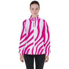 Pink Fucsia Zebra Vibes Animal Print Women s High Neck Windbreaker by ConteMonfrey