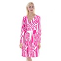 Pink Fucsia Zebra Vibes Animal Print Long Sleeve Velvet Front Wrap Dress View1