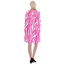 Pink Fucsia Zebra Vibes Animal Print Long Sleeve Velvet Front Wrap Dress View2