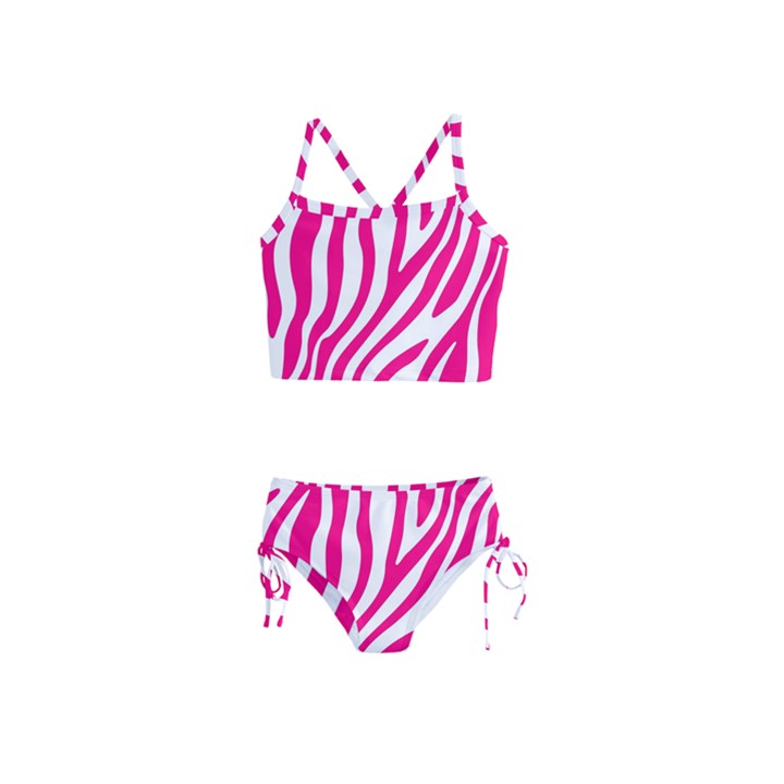 Pink Fucsia Zebra Vibes Animal Print Girls  Tankini Swimsuit