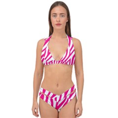 Pink Fucsia Zebra Vibes Animal Print Double Strap Halter Bikini Set by ConteMonfrey