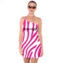 Pink Fucsia Zebra Vibes Animal Print One Shoulder Ring Trim Bodycon Dress View1