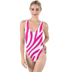 Pink Fucsia Zebra Vibes Animal Print High Leg Strappy Swimsuit by ConteMonfrey