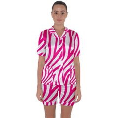 Pink Fucsia Zebra Vibes Animal Print Satin Short Sleeve Pajamas Set by ConteMonfrey