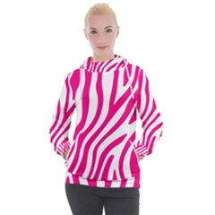 Pink Fucsia Zebra Vibes Animal Print Women s Hooded Pullover by ConteMonfrey