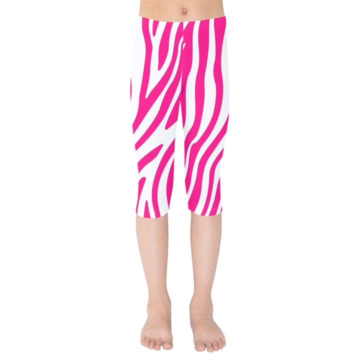 Pink Fucsia Zebra Vibes Animal Print Kids  Capri Leggings 