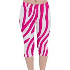 Pink Fucsia Zebra Vibes Animal Print Velvet Capri Leggings  by ConteMonfrey