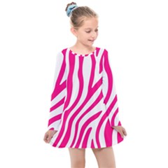 Pink Fucsia Zebra Vibes Animal Print Kids  Long Sleeve Dress by ConteMonfrey