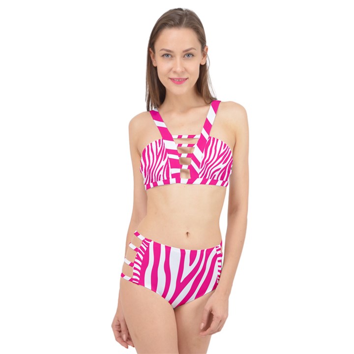 Pink Fucsia Zebra Vibes Animal Print Cage Up Bikini Set