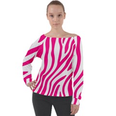 Pink Fucsia Zebra Vibes Animal Print Off Shoulder Long Sleeve Velour Top by ConteMonfrey