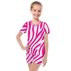 Pink Fucsia Zebra Vibes Animal Print Kids  Mesh Tee And Shorts Set