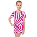 Pink Fucsia Zebra Vibes Animal Print Kids  Mesh Tee and Shorts Set View1