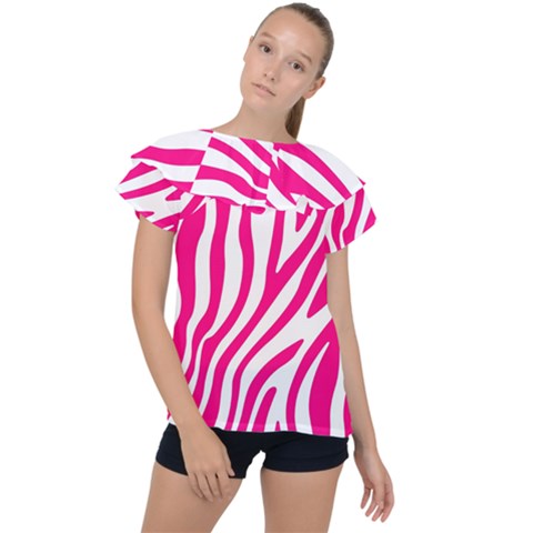 Pink Fucsia Zebra Vibes Animal Print Ruffle Collar Chiffon Blouse by ConteMonfrey