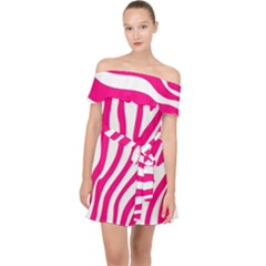 Pink Fucsia Zebra Vibes Animal Print Off Shoulder Chiffon Dress by ConteMonfrey